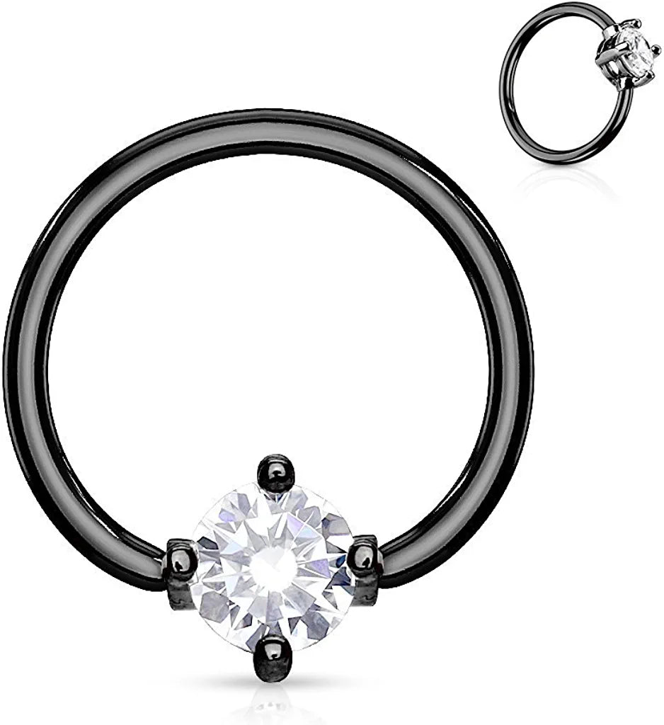 Surgical Steel Round CZ Captive Hoop Rings Captive Bead Impulse Piercings 16GA Length: 10mm Black