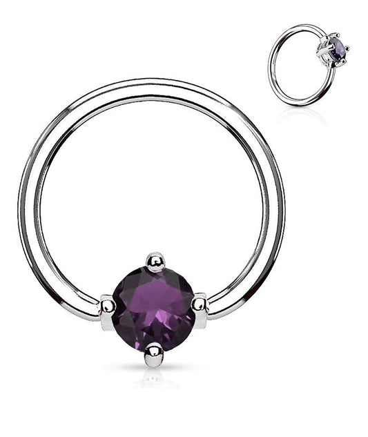 Surgical Steel Round CZ Captive Hoop Rings Captive Bead Impulse Piercings 16GA Length: 10mm Purple