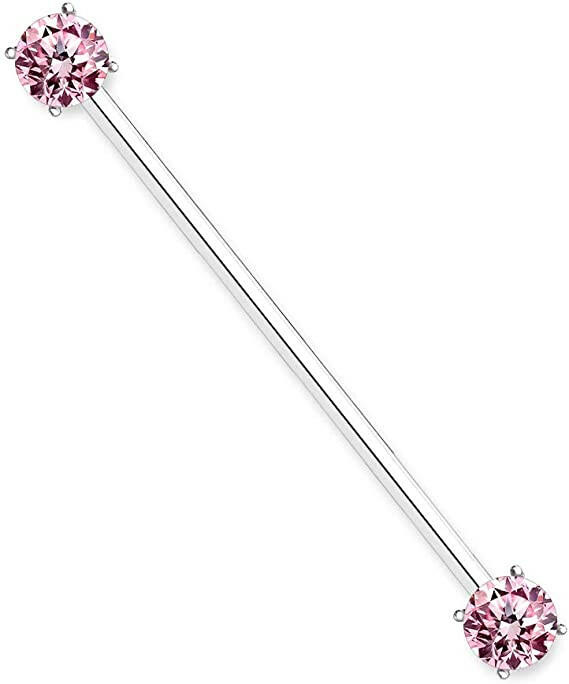 Surgical Steel Round CZ Ends Industrial Barbell Industrial Barbell Impulse Piercings Pink