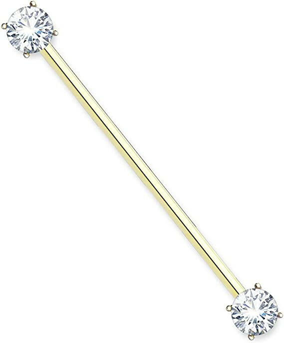 Surgical Steel Round CZ Ends Industrial Barbell Industrial Barbell Impulse Piercings Gold