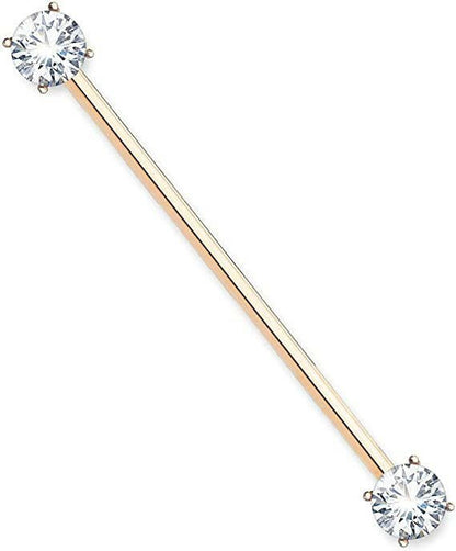 Surgical Steel Round CZ Ends Industrial Barbell Industrial Barbell Impulse Piercings Rose Gold