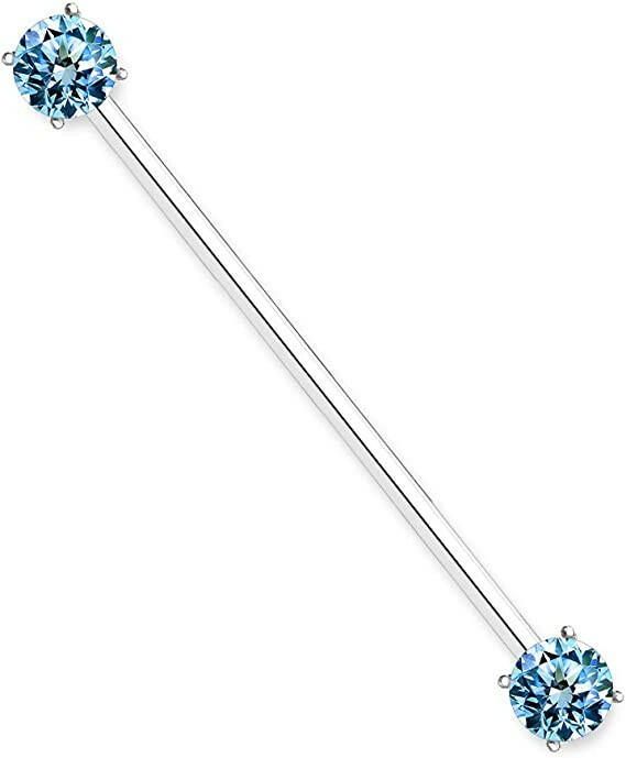 Surgical Steel Round CZ Ends Industrial Barbell Industrial Barbell Impulse Piercings Aqua