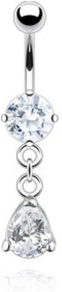 Surgical Steel Round CZ with Pear CZ Dangle Belly Navel Ring Navel Ring Impulse Piercings