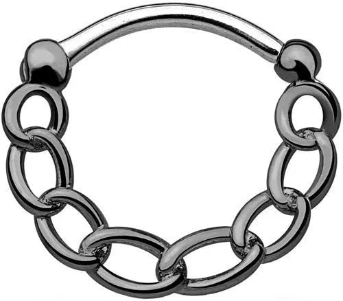 Surgical Steel Round Linked Chain Septum Clickers Septum Ring Impulse Piercings Black