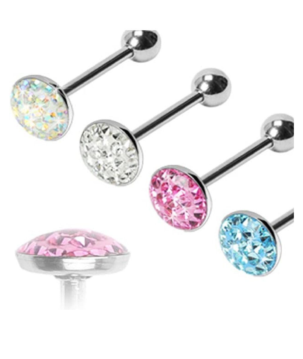 Surgical Steel Round Paved-Gem on Clear Epoxy Barbells Barbell Impulse Piercings Aurora Borealis