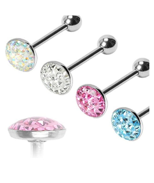 Surgical Steel Round Paved-Gem on Clear Epoxy Barbells Barbell Impulse Piercings Aurora Borealis