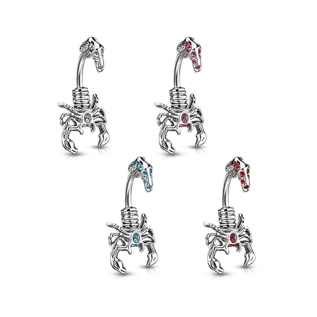 Surgical Steel Scorpion with Multi-Gem Head and Tail Belly Navel Ring Navel Ring Impulse Piercings