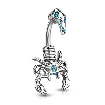 Surgical Steel Scorpion with Multi-Gem Head and Tail Belly Navel Ring Navel Ring Impulse Piercings Aqua