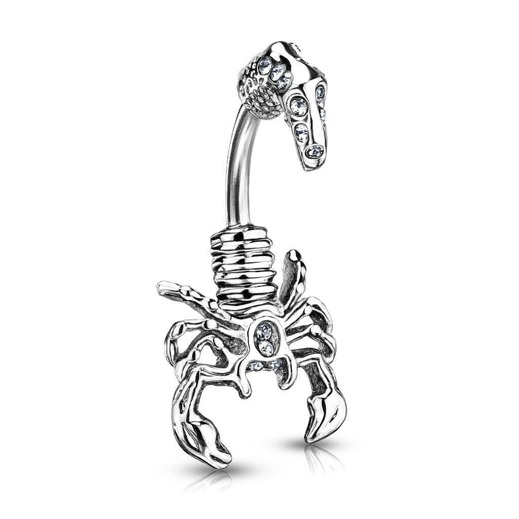 Surgical Steel Scorpion with Multi-Gem Head and Tail Belly Navel Ring Navel Ring Impulse Piercings Clear