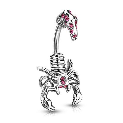 Surgical Steel Scorpion with Multi-Gem Head and Tail Belly Navel Ring Navel Ring Impulse Piercings Pink