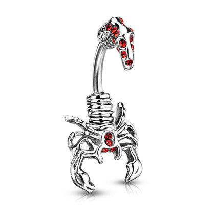 Surgical Steel Scorpion with Multi-Gem Head and Tail Belly Navel Ring Navel Ring Impulse Piercings Red