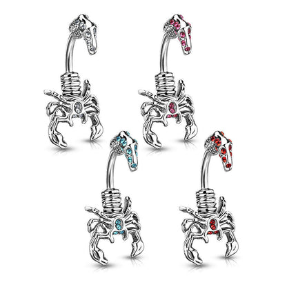 Surgical Steel Scorpion with Multi-Gem Head and Tail Belly Navel Ring Navel Ring Impulse Piercings