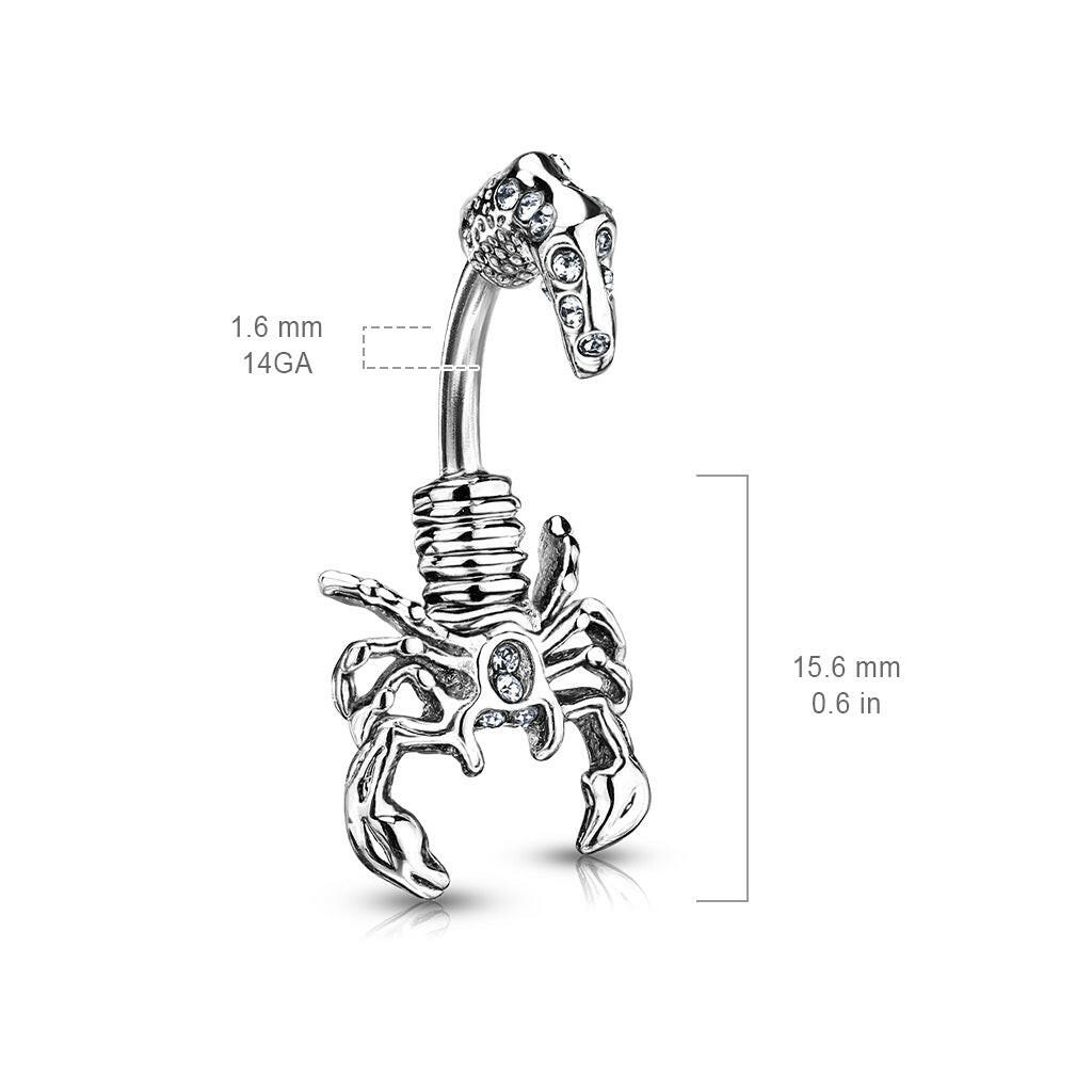 Surgical Steel Scorpion with Multi-Gem Head and Tail Belly Navel Ring Navel Ring Impulse Piercings