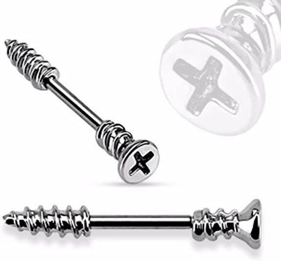 Surgical Steel Screw Shaped Nipple Barbell Rings Nipple Ring Impulse Piercings Hematite