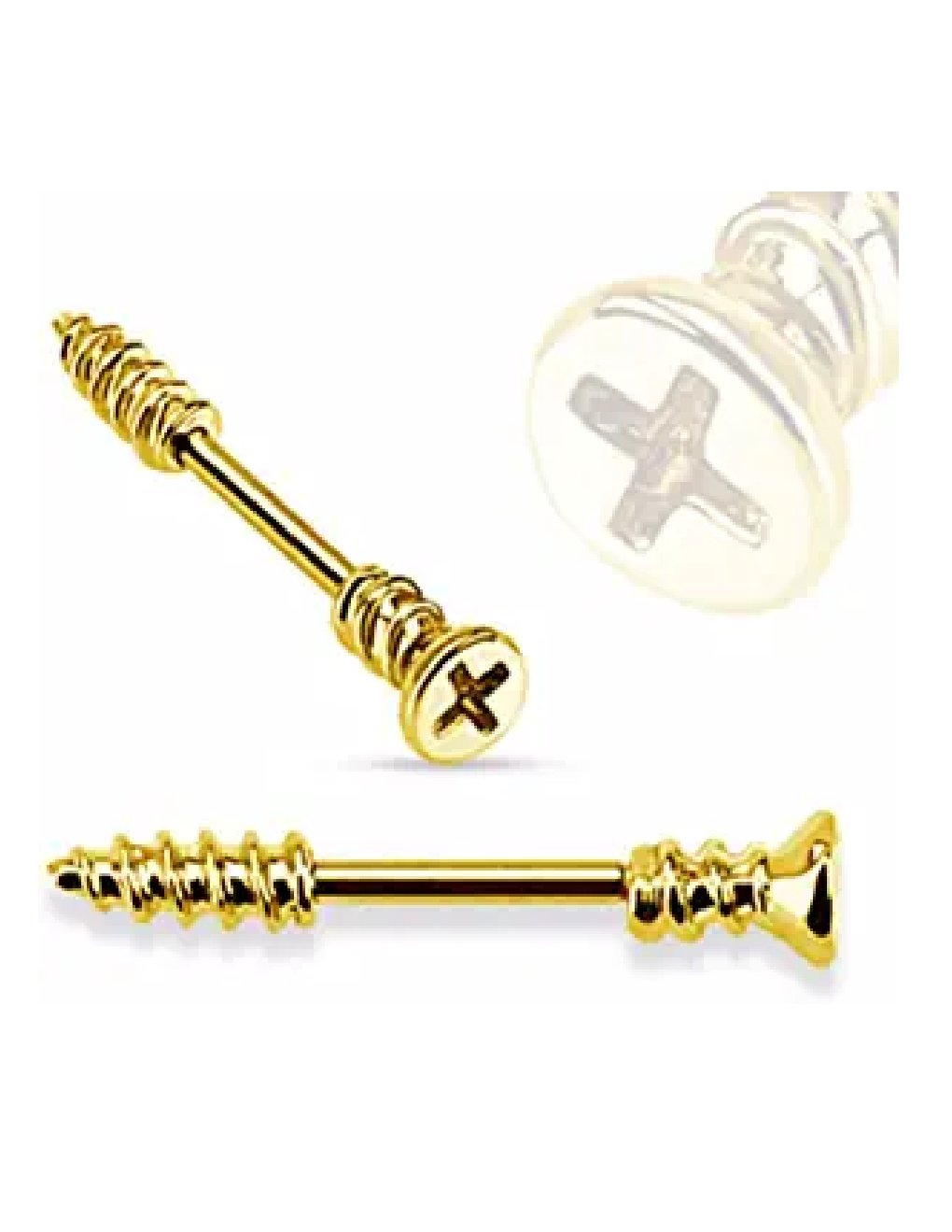 Surgical Steel Screw Shaped Nipple Barbell Rings Nipple Ring Impulse Piercings Gold