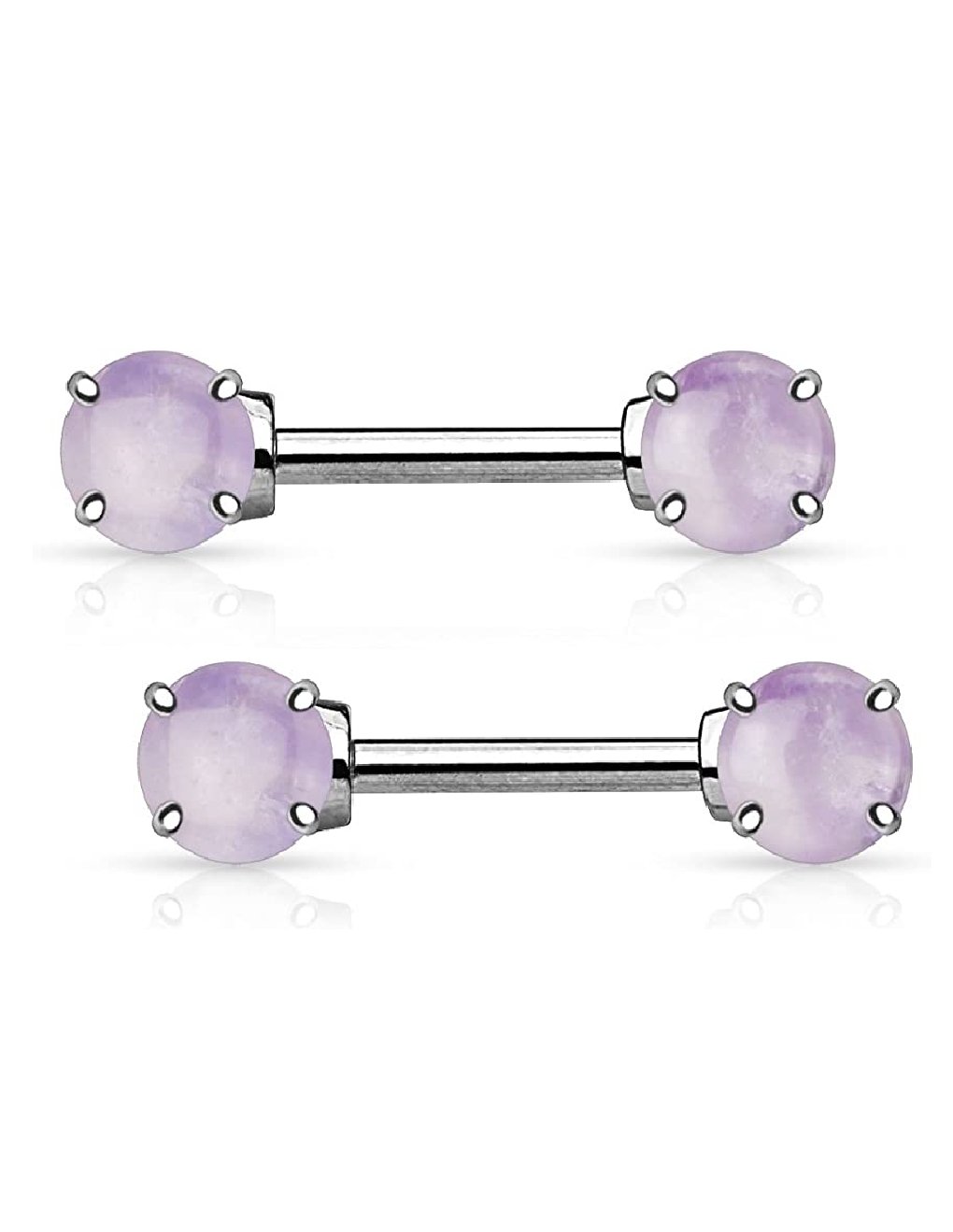 Surgical Steel Semi Precious Stone Ends Nipple Barbell Rings Nipple Ring Impulse Piercings Amethyst