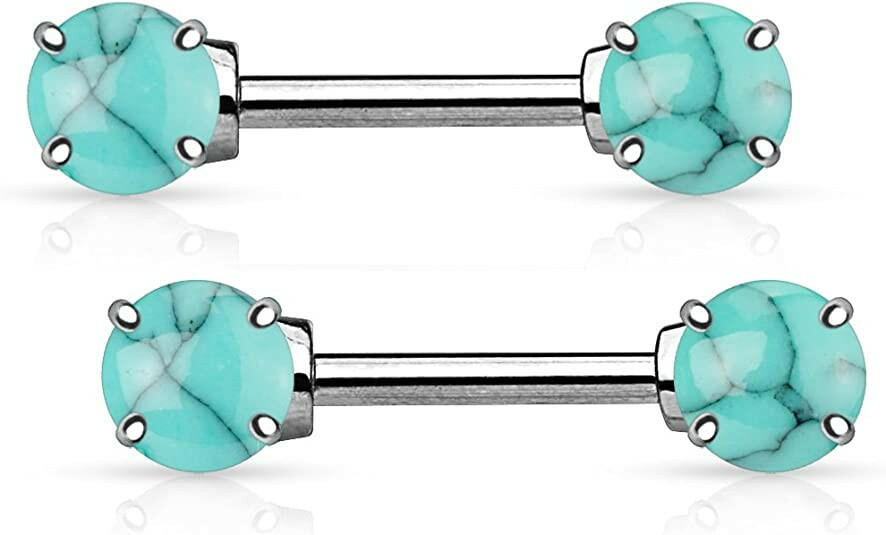 Surgical Steel Semi Precious Stone Ends Nipple Barbell Rings Nipple Ring Impulse Piercings Turquoise