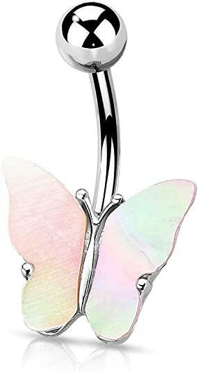 Surgical Steel Shell Covered Butterfly Belly Navel Ring Navel Ring Impulse Piercings Silver