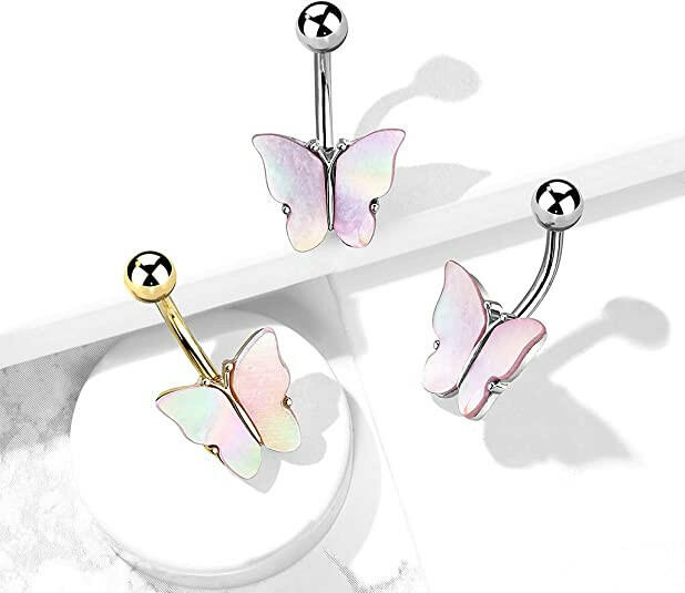 Surgical Steel Shell Covered Butterfly Belly Navel Ring Navel Ring Impulse Piercings