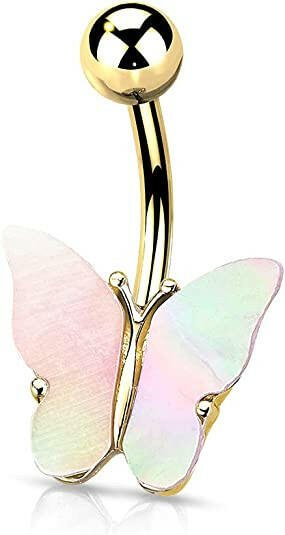 Surgical Steel Shell Covered Butterfly Belly Navel Ring Navel Ring Impulse Piercings Gold