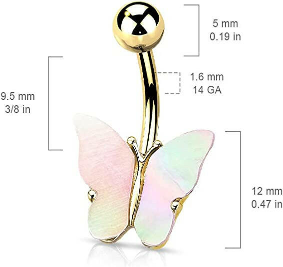 Surgical Steel Shell Covered Butterfly Belly Navel Ring Navel Ring Impulse Piercings