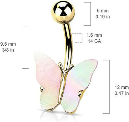 Surgical Steel Shell Covered Butterfly Belly Navel Ring Navel Ring Impulse Piercings