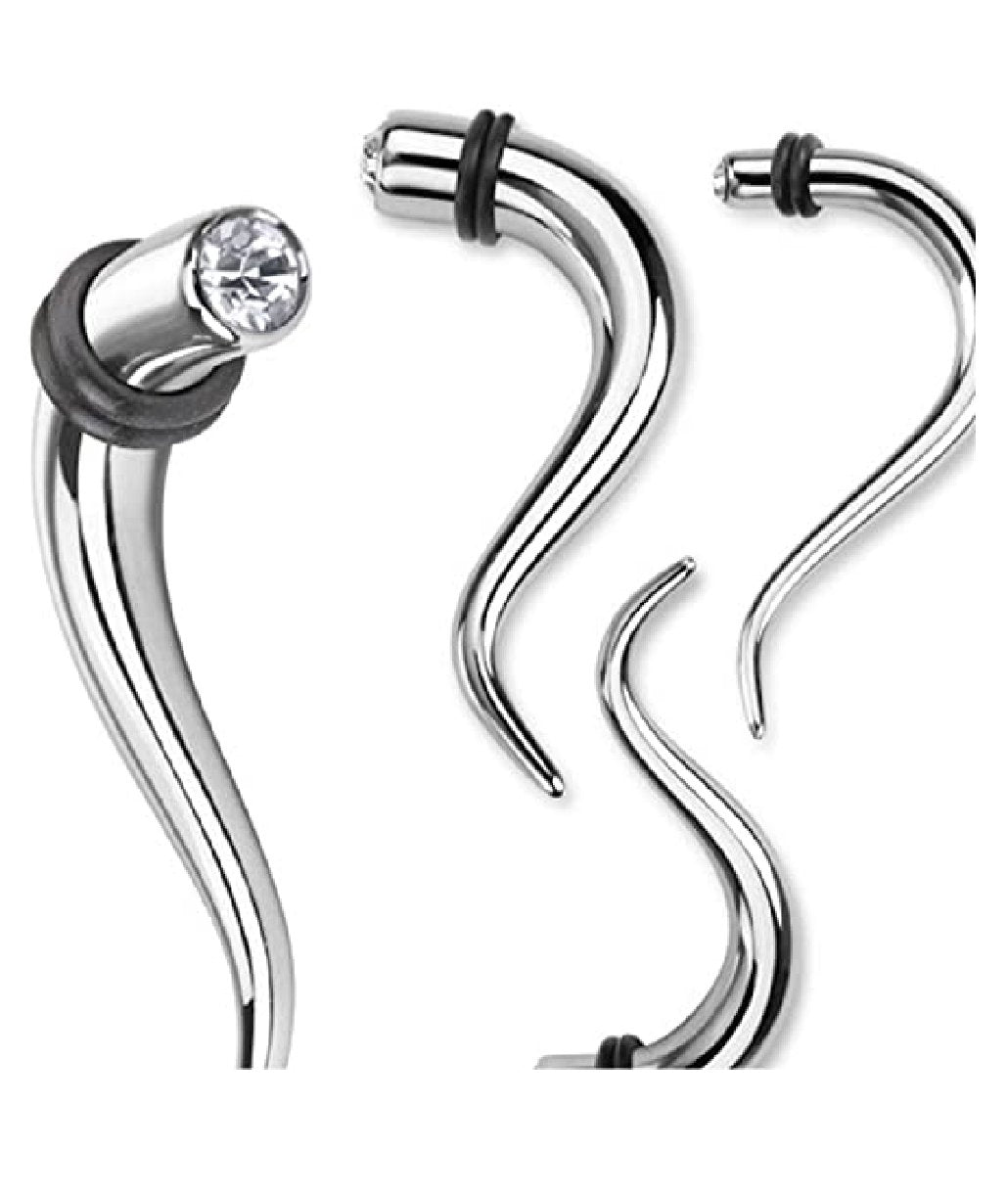 Surgical Steel Single CZ Paved Double Curve Hanging Taper Tapers Impulse Piercings 8GA (3mm)