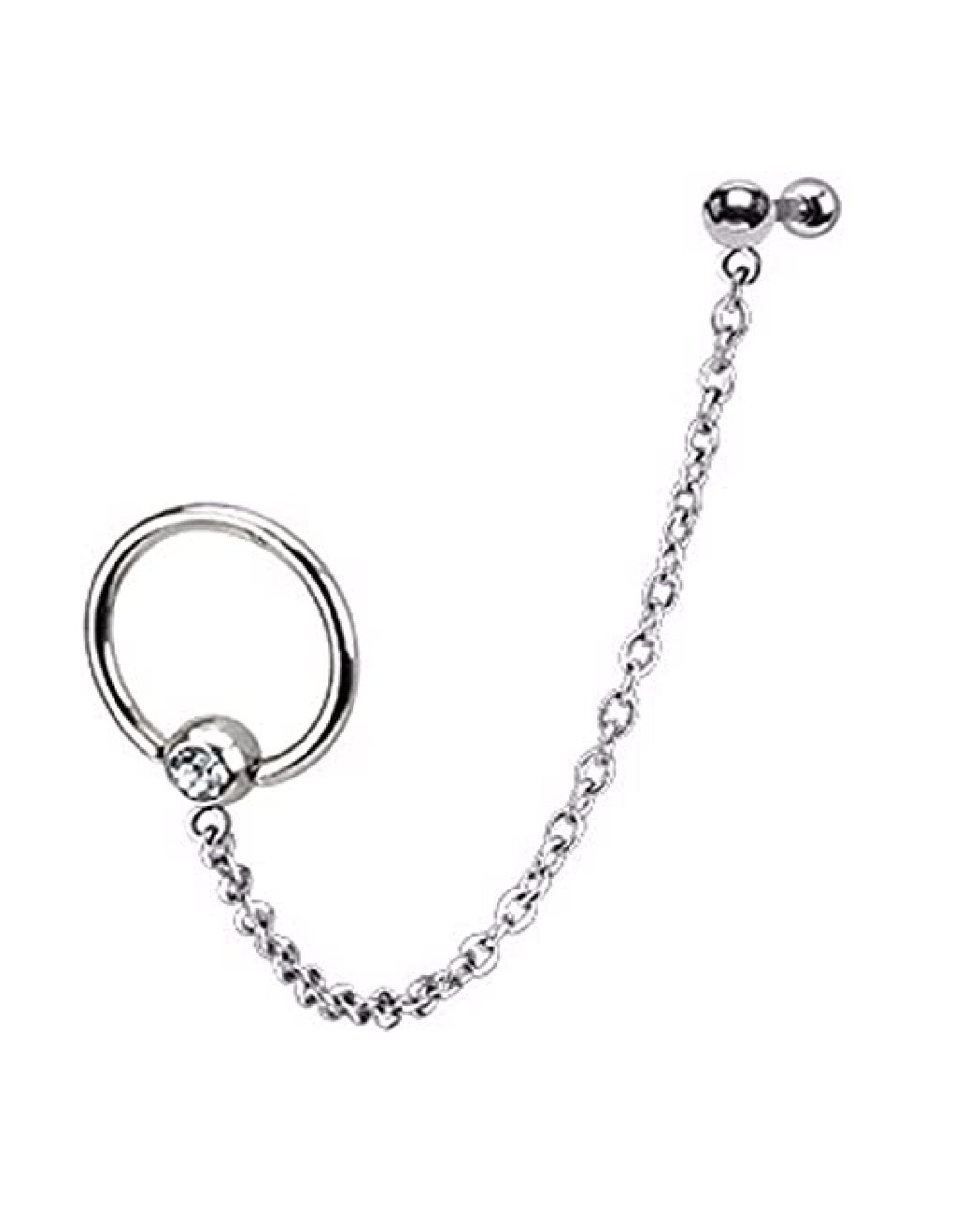 Surgical Steel Single Gemmed with Chain Linked Captive Bead Ring Cartilage Tragus Barbells Cartilage Earring Impulse Piercings