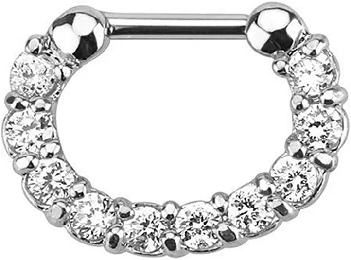 Surgical Steel Single Line Paved Gem Septum Clicker Septum Ring Impulse Piercings Clear