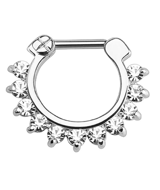 Surgical Steel Single Line Pronged Gems Septum Clicker Septum Ring Impulse Piercings Clear