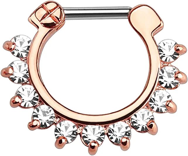 Surgical Steel Single Line Pronged Gems Septum Clicker Septum Ring Impulse Piercings Rose Gold