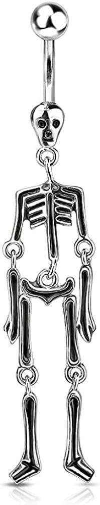 Surgical Steel Skeleton Dangle Belly Navel Ring Navel Ring Impulse Piercings Black