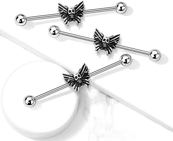 Surgical Steel Skull Center Butterfly Industrial Barbell Industrial Barbell Impulse Piercings