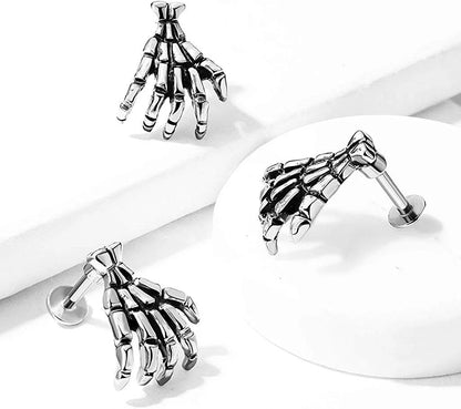 Surgical Steel Skull Hand Top Labret Monroe Cartilage Studs Cartilage Earring Impulse Piercings