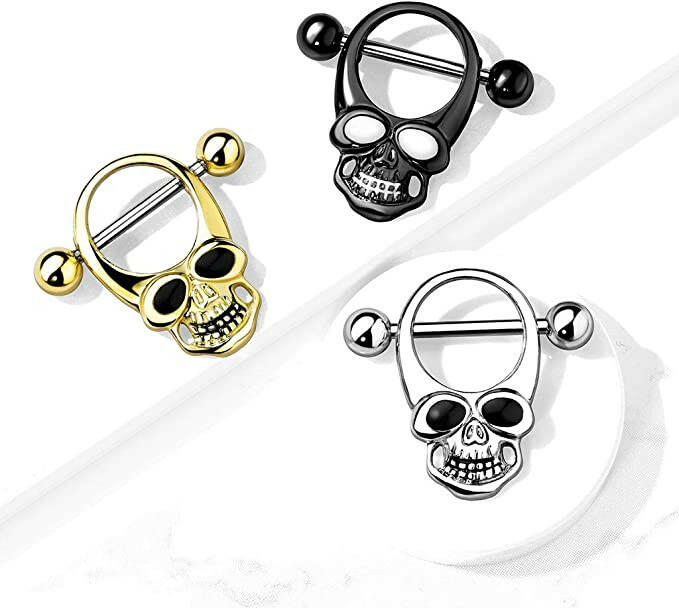 Surgical Steel Skull With Enamel Eyes Nipple Shield Rings Nipple Ring Impulse Piercings