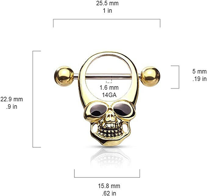 Surgical Steel Skull With Enamel Eyes Nipple Shield Rings Nipple Ring Impulse Piercings