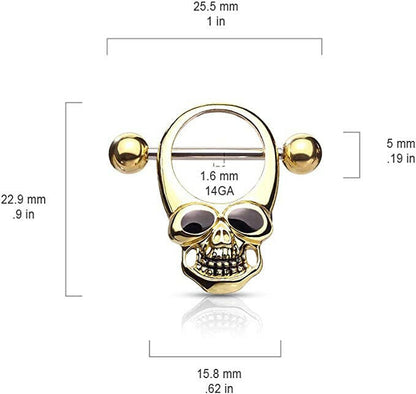 Surgical Steel Skull With Enamel Eyes Nipple Shield Rings Nipple Ring Impulse Piercings