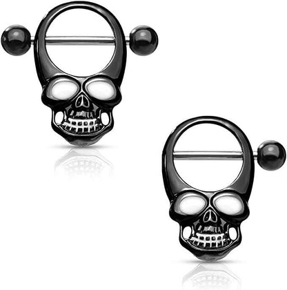 Surgical Steel Skull With Enamel Eyes Nipple Shield Rings Nipple Ring Impulse Piercings Black