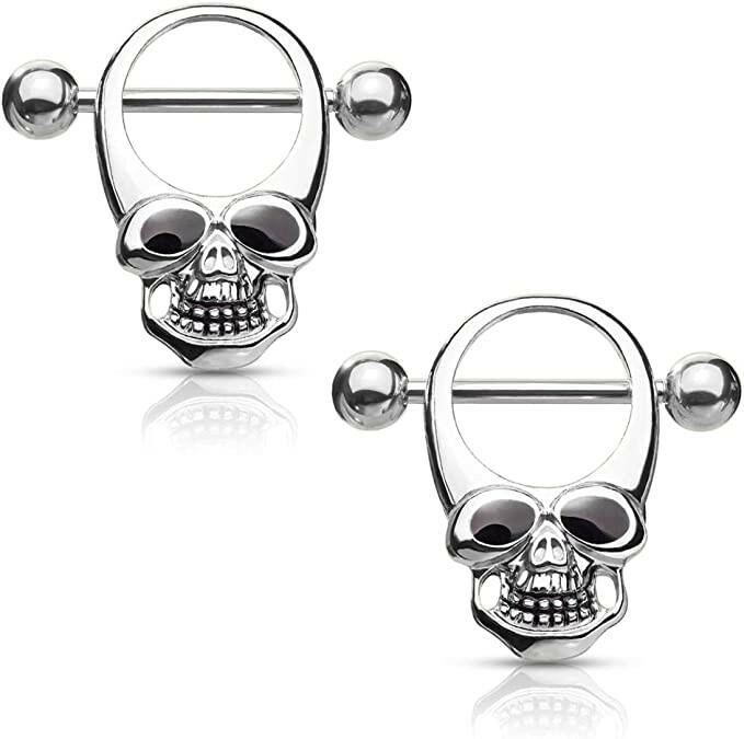 Surgical Steel Skull With Enamel Eyes Nipple Shield Rings Nipple Ring Impulse Piercings Steel