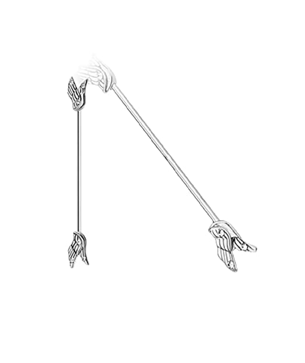 Surgical Steel Split Angel Wings with CZ Industrial Barbell Industrial Barbell Impulse Piercings