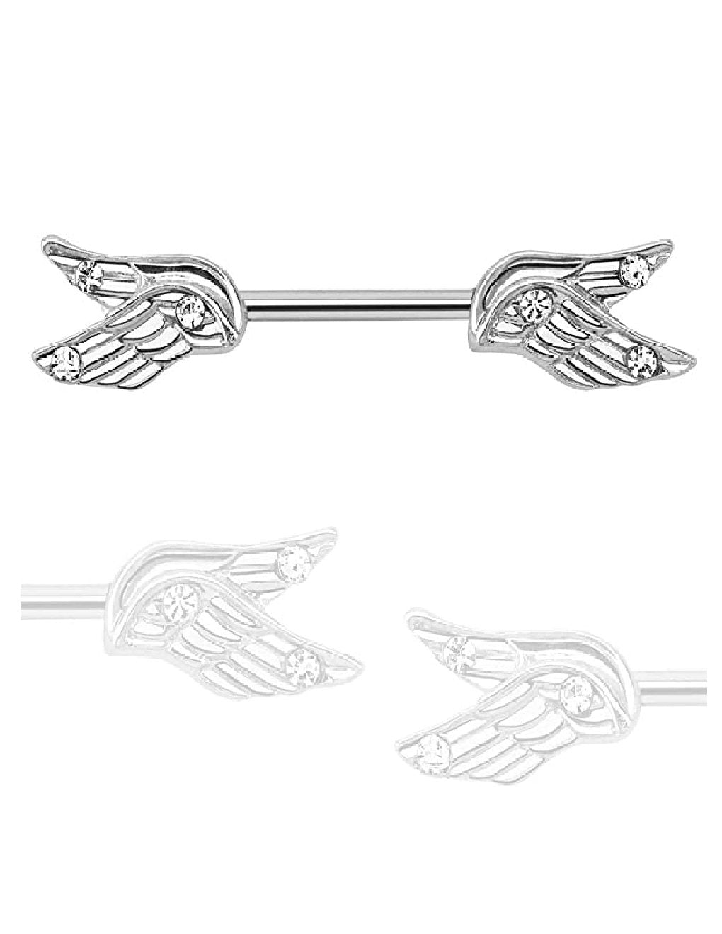 Surgical Steel Split Angel Wings with CZ Nipple Barbell Rings Nipple Ring Impulse Piercings