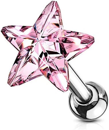 Surgical Steel Star Crystal Top Ear Cartilage Tragus Barbell Studs Cartilage Earring Impulse Piercings Pink