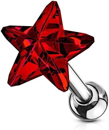 Surgical Steel Star Crystal Top Ear Cartilage Tragus Barbell Studs Cartilage Earring Impulse Piercings Red