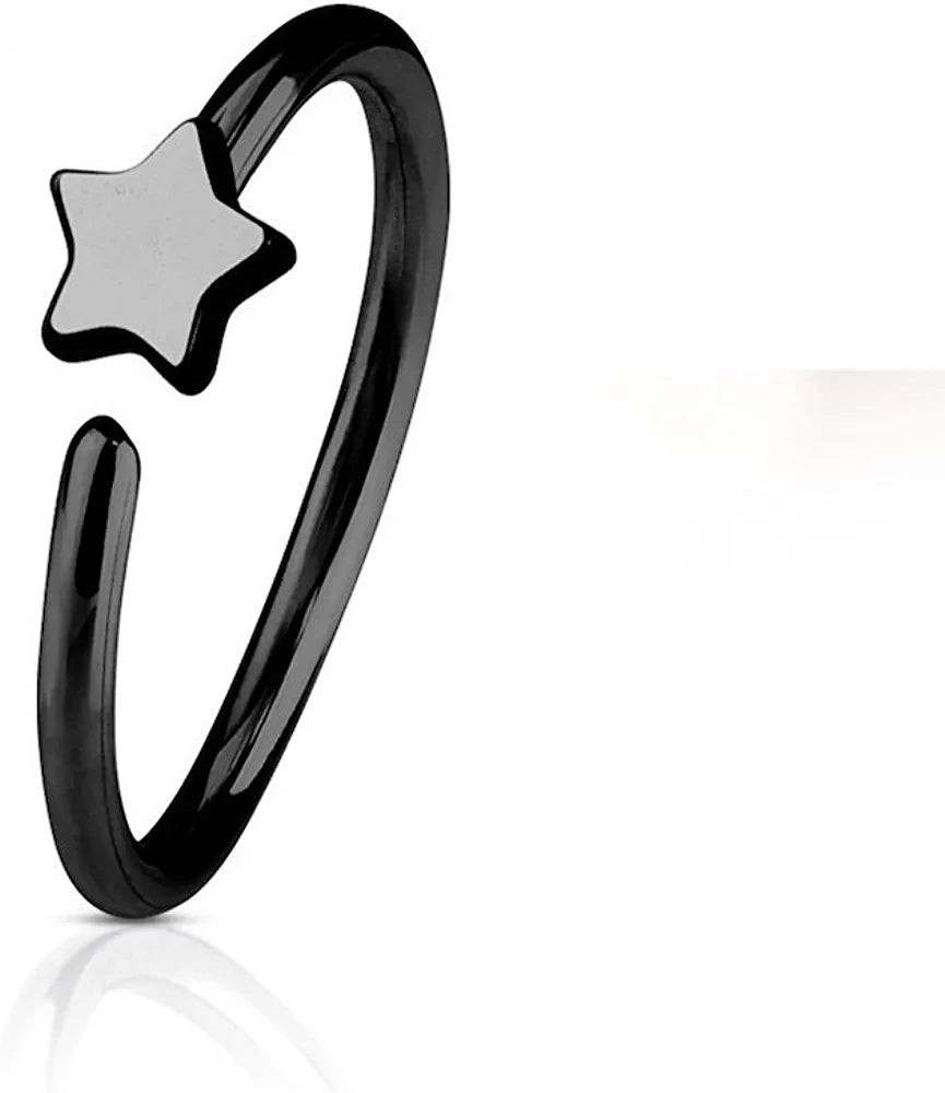 Surgical Steel Star IP Plating over Nose Hoop Ring for Nose & Ear Cartilage Nose Ring Impulse Piercings Black