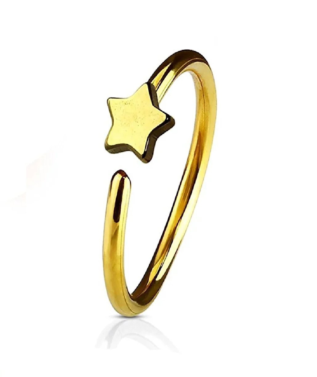 Surgical Steel Star IP Plating over Nose Hoop Ring for Nose & Ear Cartilage Nose Ring Impulse Piercings Gold