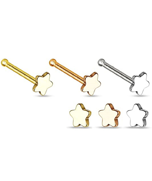 Surgical Steel Star Top Nose Bone Stud Rings Nose Ring Impulse Piercings Gold