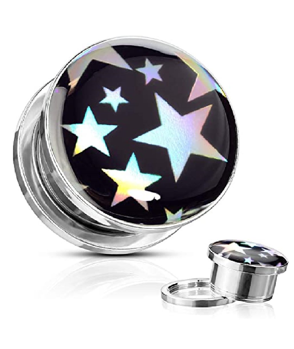 Surgical Steel Stars Hologram Screw Fit Flesh Tunnel Plugs Plugs Impulse Piercings 2GA (6mm)