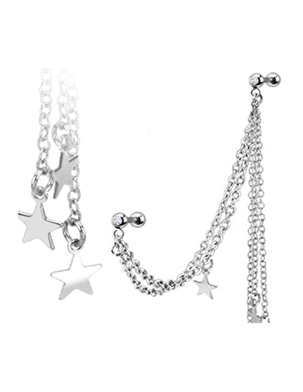 Surgical Steel Stars with Gemmed Multi Chain Linked Dangle Cartilage Tragus Barbells Cartilage Earring Impulse Piercings