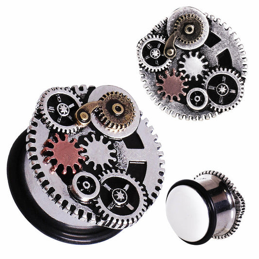 Surgical Steel Steampunk Gear Menagerie Plug Plugs Impulse Piercings 2 gauge (6mm)