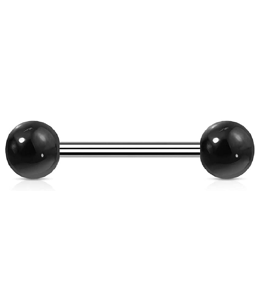 Surgical Steel Straight Barbell with Natural Stone Balls Nipple Barbell Rings Nipple Ring Impulse Piercings 14GA Length: 12mm Black Agate